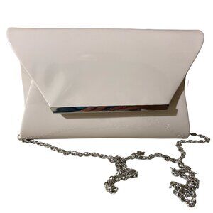Lulu Townsend Blush Patent Leather Clutch with Silver Chain